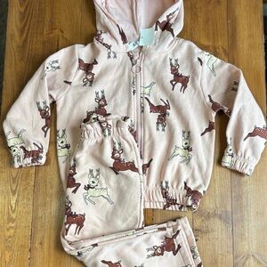 NEW H&M Rudolph Pop Art Reindeer Girls Set Hooded 3/4 Pink Brown Red